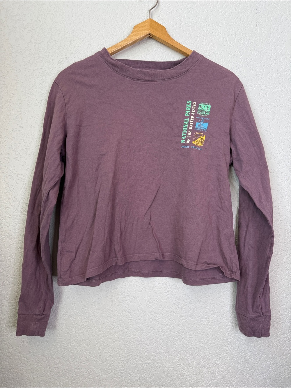 Parks Project National Parks Long Sleeve Cropped Tee Shirt Purple size W Medium